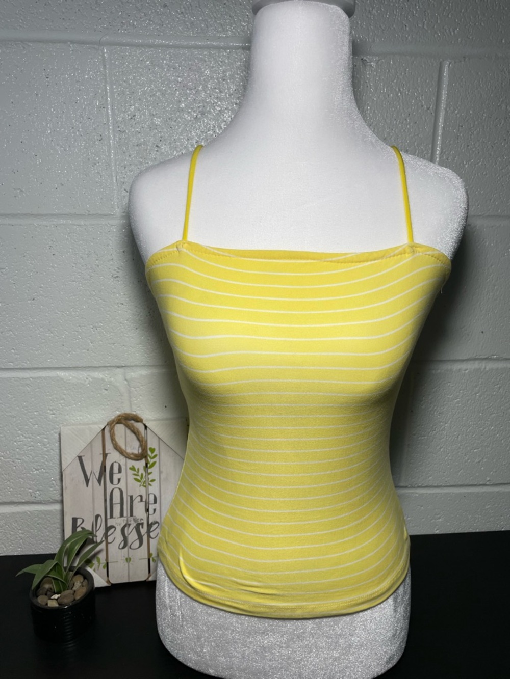 Rue21 Yellow & White Striped‎ Spaghetti Strap Camisole